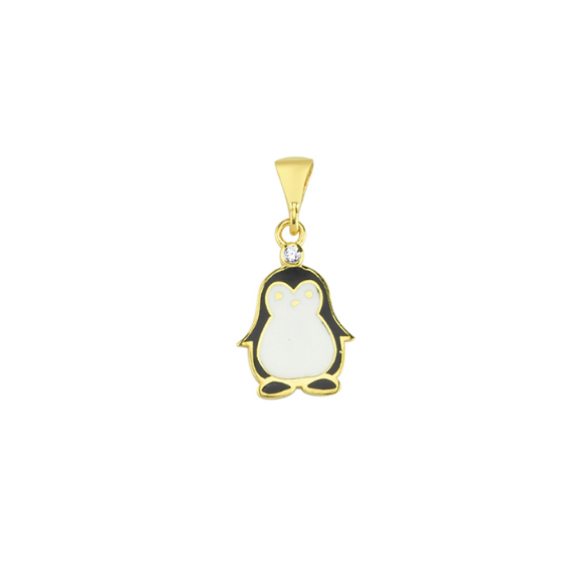 Penguen Figürü Mine İşlemeli 14K Altın Çocuk Kolye Ucu